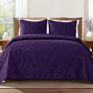 Queen Bedding Set, Soft Purple Bedspreads Queen Full Size for All, 3 Pieces Lightweight Geometric Star Pattern Coverlet