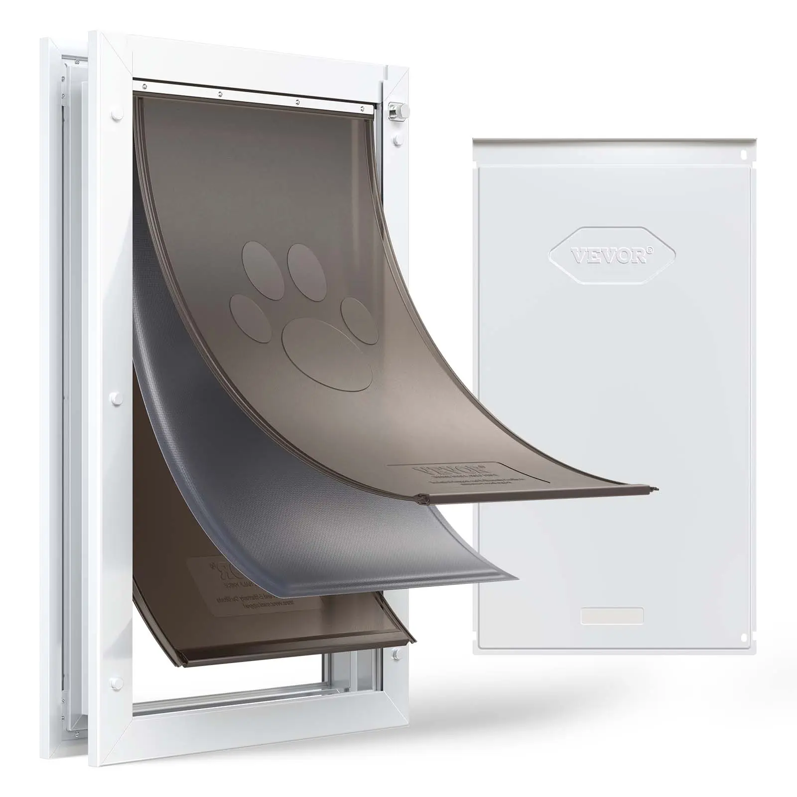 VEVOR Pet Door, X-Large, with Three Magnetic Flaps and Metal Frame, Strong and Weatherproof Dog Door for Interior and Exterior Doors, Easy to Install, Easy In-and-Out Access for Doggies, White#BackToSchool