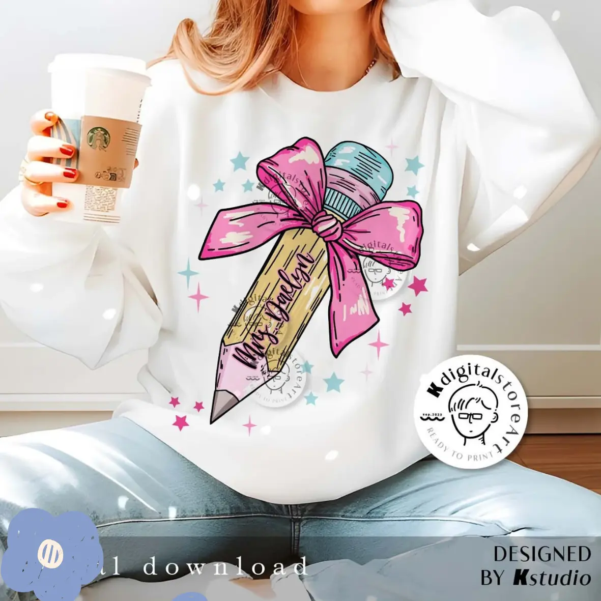 Pencil Bow Teacher Name Custom sweatshirt, Coquette Bow Teacher sweatshirt, Back To School Teacher sweatShirt, First Day School sweatshirt Sublimation