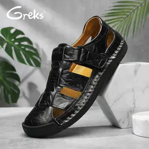 GREKS Men's Sport Sandals - Closed Toe Outdoor Fisherman Shoes, Breathable Summer Beach Loafers, Anti-Slip Adjustable Velcro