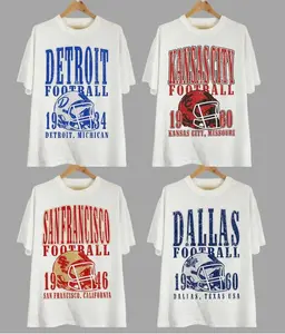 Vintage All Teams Football T-Shirt in White, Unisex Vintage Graphic Crewneck, Vintage Football Shirts Custom Team Cotton GIft