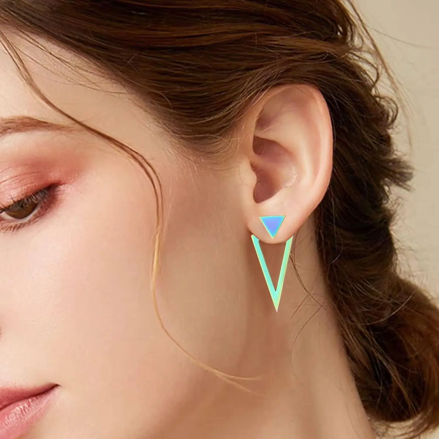 Women's 9mm Stainless Steel Black Geometric Ear Jacket Earrings - 0.8mm Gauge, 2.1g/Piece, Front-Back Design, Gothic Punk Costume Jewelry for 16 Years Old+