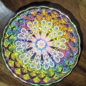 Luminous Rainbow - Hued Porcelain Teacup with Peacock Feather Design