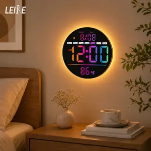 LEIKE Large Digital Alarm Wall Clock with Temperature, Round LED  Clock with Remote Control, Colorful Digital Display, Alarm Countdown Timer, DST, Date Week Time Temp Display, Adjustable Brightness, 12/24H    home clock for Bedroom Office Classroom Gym