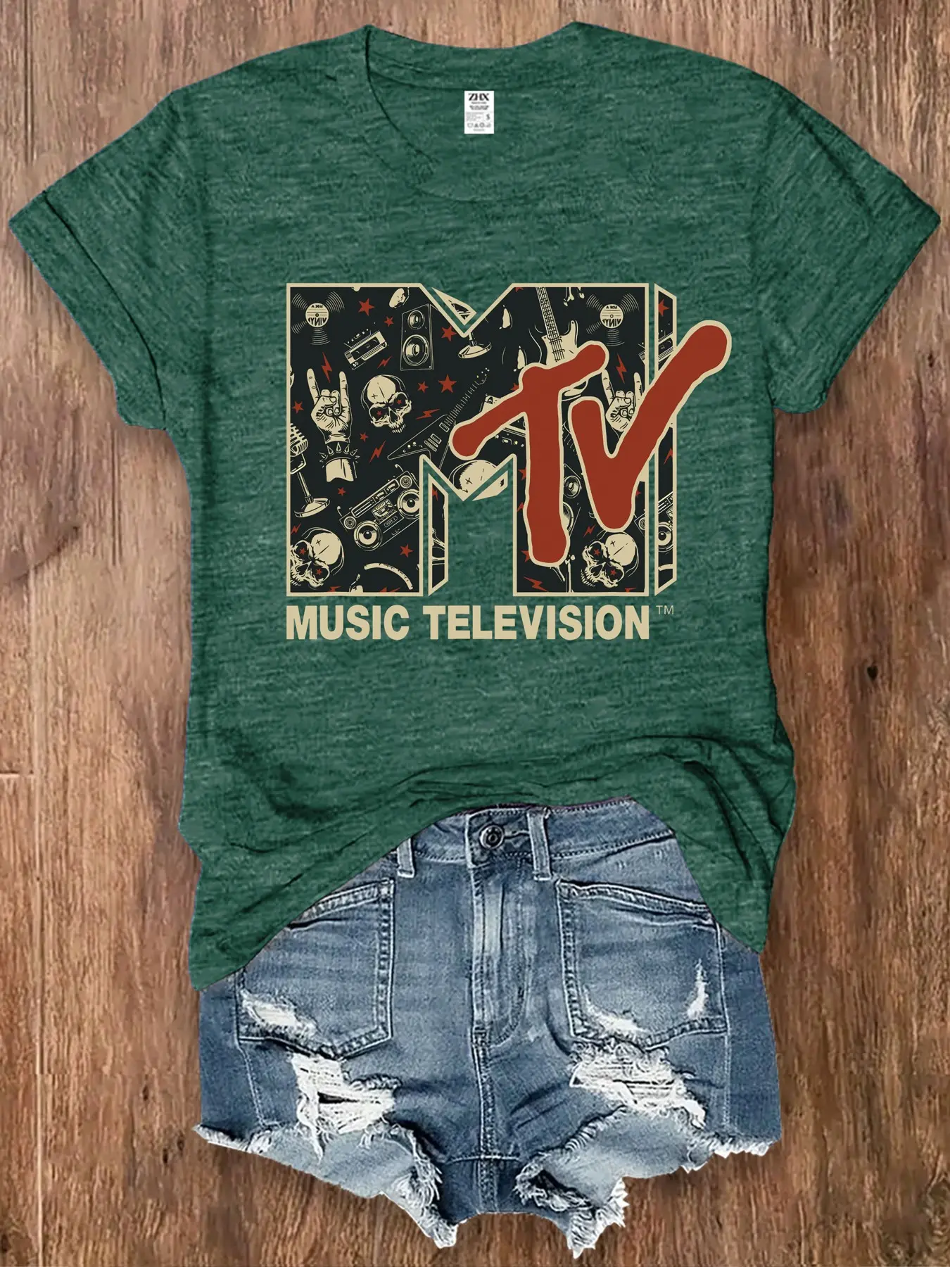Women's Summer Round-Neck Short-Sleeve T-Shirt Print, Retro Classic MTV Music Trend Street Style, Streetwear, MUSIC TELEVISION, Casual Shirt in Pink, Blue, Green, Purple, Comfortable and Soft Top for Vacations and Outings, Perfect for Holidays