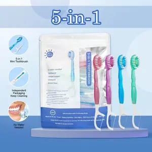 26 PCS 5-in-1 Mini Brushes Disposable Toothbrushes  - 4 Flavors with Toothpaste and Pick,Individually Wrapped,Portable on The Go Toothbrush for Work Travel,water Flosser Oral Cherry Compact Green Tea