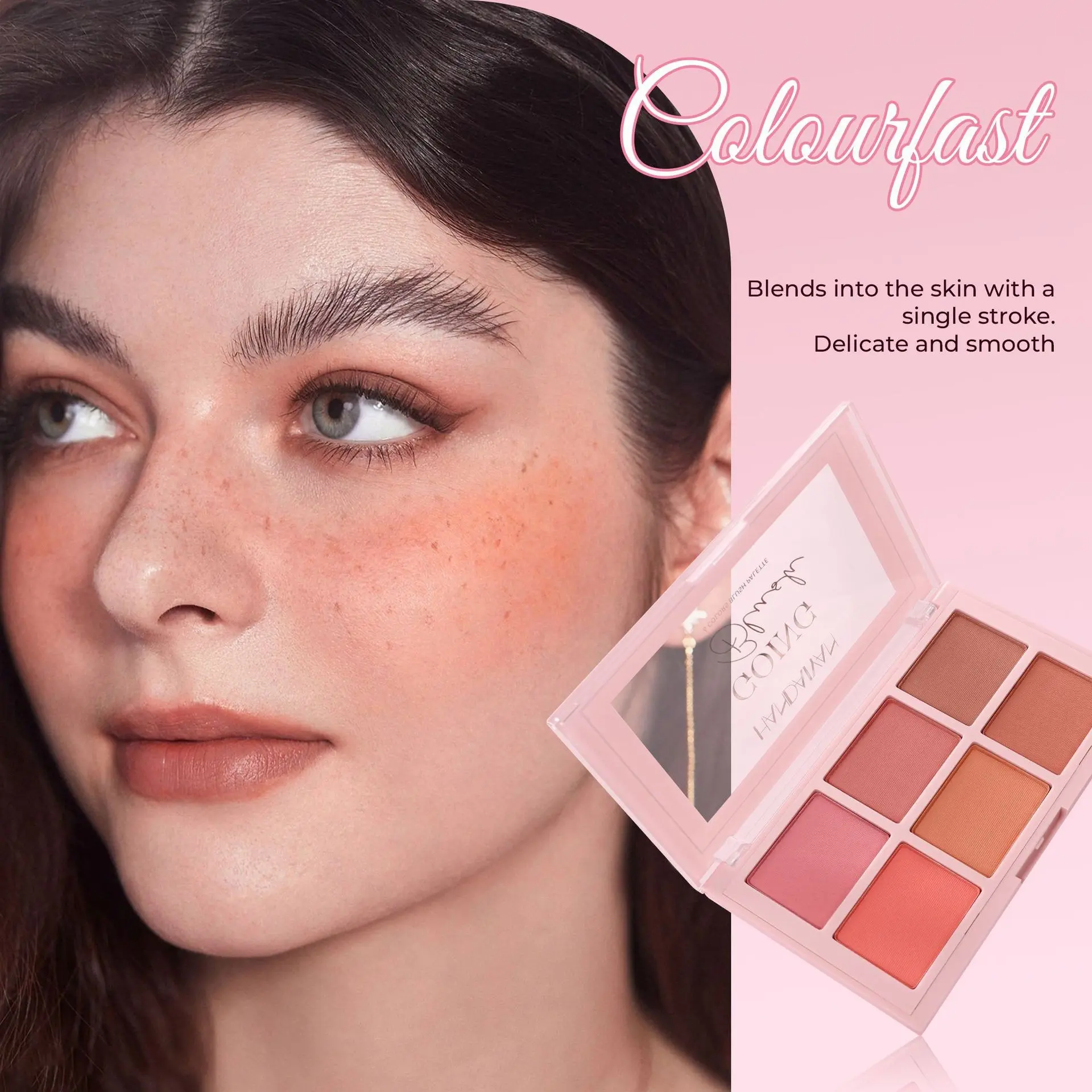 Six-Color Matte Blush Palette Handaiyan Natural Color Show Makeup Contouring Palette, Matte Blush Cosmetic Palettes Single Item
