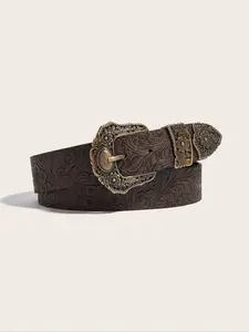 Boho Style Vintage Western Belt, Fashionable Cowboy Style Embossed Belt for Women, Casual Waistband for Jeans Trousers