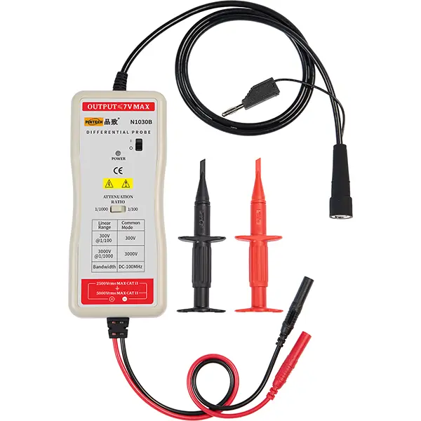 PINTECH High Voltage Differential Oscilloscope Probe, 100MHz, 3000V, 1000X Attenuation (3kV), 100X Attenuation (DC-50MHz, 1500V), ±1% Accuracy, Standard BNC Interface, 166.5x70.7x30 mm, N1030B, 1000X/100X Attenuation, 1000X: 3Kv
