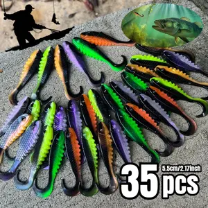 35pcs curl tail soft fishing lures, fishing bait, Artificial Fishing Lure, 5.5cm/2.17inch, suitable for bass, black salmon, trout, bass