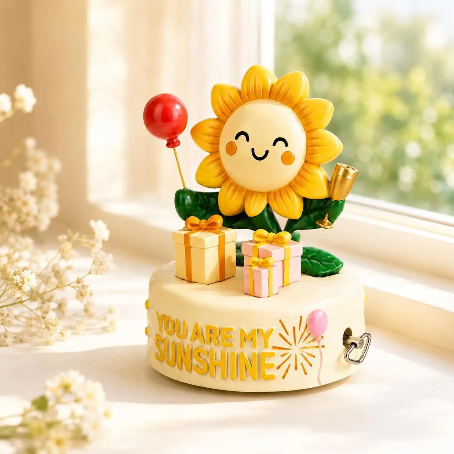 Sunflower Shape Decorative Wind-Up Music Box - Christmas Mom Gift Idea, Collectible Desk Ornament for Home Supplies