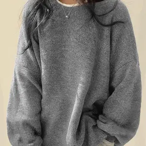 Women's Drop Shoulder Split Hem Sweater, Casual Long Sleeve Round Neck Jumper, Women's Knitwear Top for Fall & Winter, Sweaters for Women