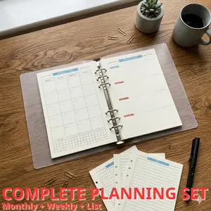Premium A5/A6 6-Hole Planner Refills | 100GSM No-Bleed Thick Paper Set, Monthly/Weekly/Daily Today List Inserts for Binder Notebook, High-Efficiency Study & Office Stationery Supplies