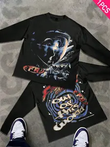 Men's Long Sleeve Slim-Fit Thin T-Shirt, Vintage American Astronaut Helmet Graphic, Casual Fashion Tee for All Seasons, Perfect Gift Idea