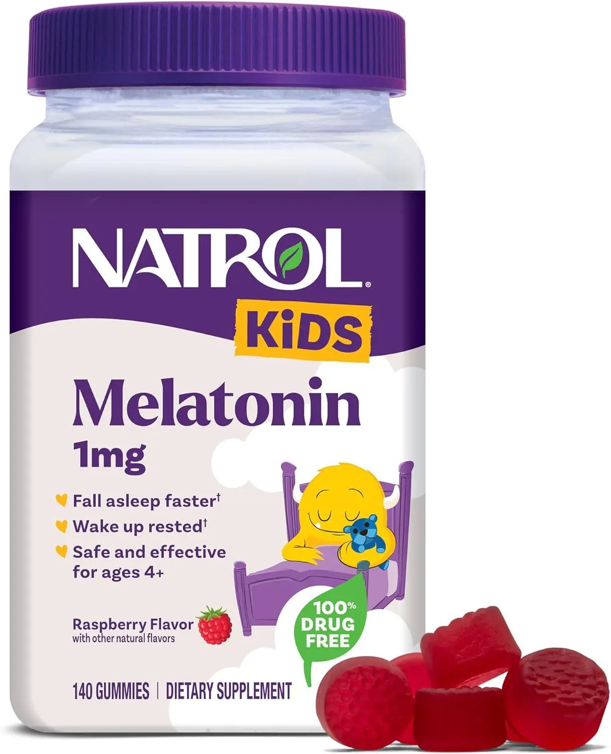 Kids Melatonin Gummies 1mg Restful Sleep Support, Raspberry Flavor