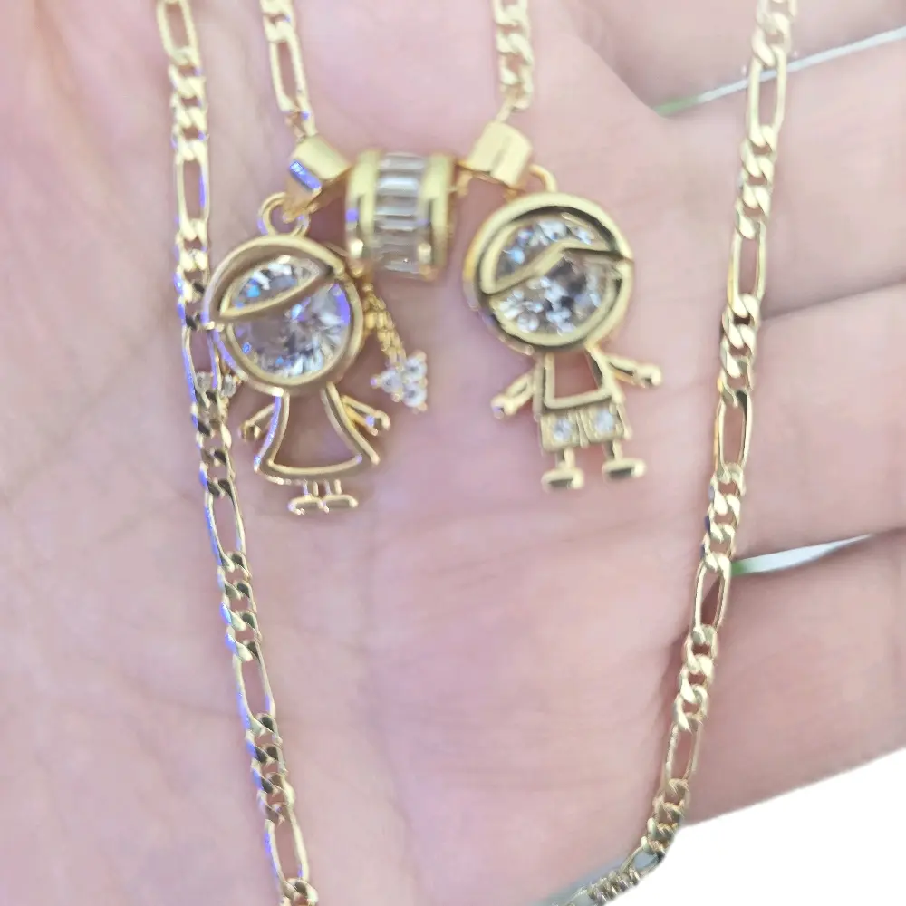 Charm Necklace- Gold-Tone Chain with Unique Owl and Boy Charms
