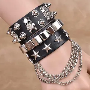 Fashion multi-layer leather wide bracelet personality domineering skull rivet punk street dance bracelet jewelry Plated Evil Eye Elephant Bracelet urban fashion street fashion wide brim woman casual personality wide brim sun hat hat men music hat sun hat