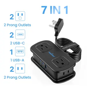7-in-1 Power Strip with Switch-Cruise-Approved Travel Power Strip – POWSAF 20W Fast Charging 3 USB, 2 Three-Prong & 2 Two-Prong Outlets, No-Surge Extension with Cord Wrap & Strap for Hotel, Cruise & Travel
