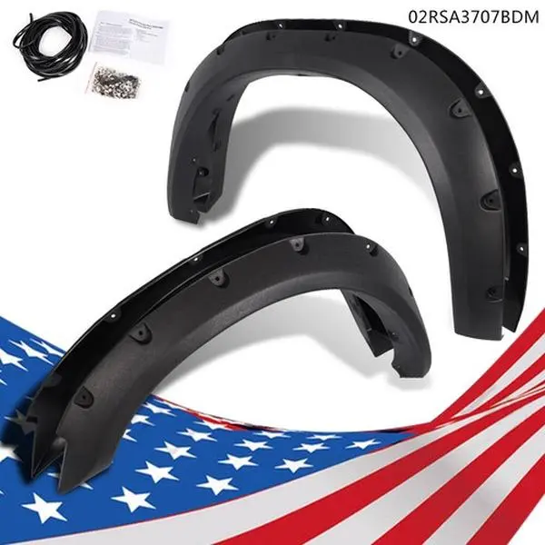 CROSSDESIGN Black Pocket-Style Rivet Bolt-On Fender Flares, Set of 4 (2 Front, 2 Rear) - Polypropylene Plastic, Includes Hardware, Assembly Required, Full Protection, Reduces Spray, Compatible with 2010-17 Dodge Ram 2500/3500