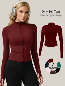 women zip up Tight Fitting jacket casual long sleeve daily Everyday trendy versatile comfy loungewear Womenswear Tops solid skin friendly pajamas stand collar high stretch tight shaping yoga wear all season outdoor thumb hole activewear