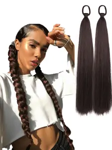 Black Ponytail Extension 2 Pack Braid Ponytail Extension with Elastic Tie 26 Inch Straight Sleek Wrap Around Braid Hair Extensions Ponytail Synthetic Hair Braids