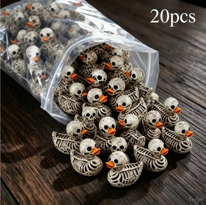 20Pcs Skeleton‑Style Duck Resin Figurines, Vintage Mini Ornaments, Halloween & Outdoor Micro Landscape Decorations