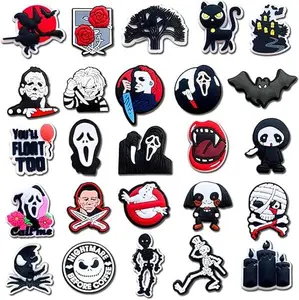 25 Pcs Halloween Skull Shoe Decoration Charms for Clogs Sandals, Horror Horrible Movie Bat Shoe Accessories Charms for Men Women Adult