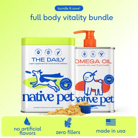 The Daily + Omega Oil | 11-in-1 Whole Body Health + Omega 3 Fish Oil for Dogs & Cats | Clean, Vet-Backed, Easy-to-Use Dietary Supplements