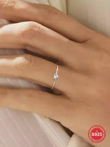 S925 Sterling Silver Heart Shaped Artificial Zirconia Ring, Elegant Compact Ring for Women & Girls, Fashion Promise Ring, Fashion Jewelry for Party, Daily Decor, Trendy All-match & Exquisite Jewelry for Birthday Gift