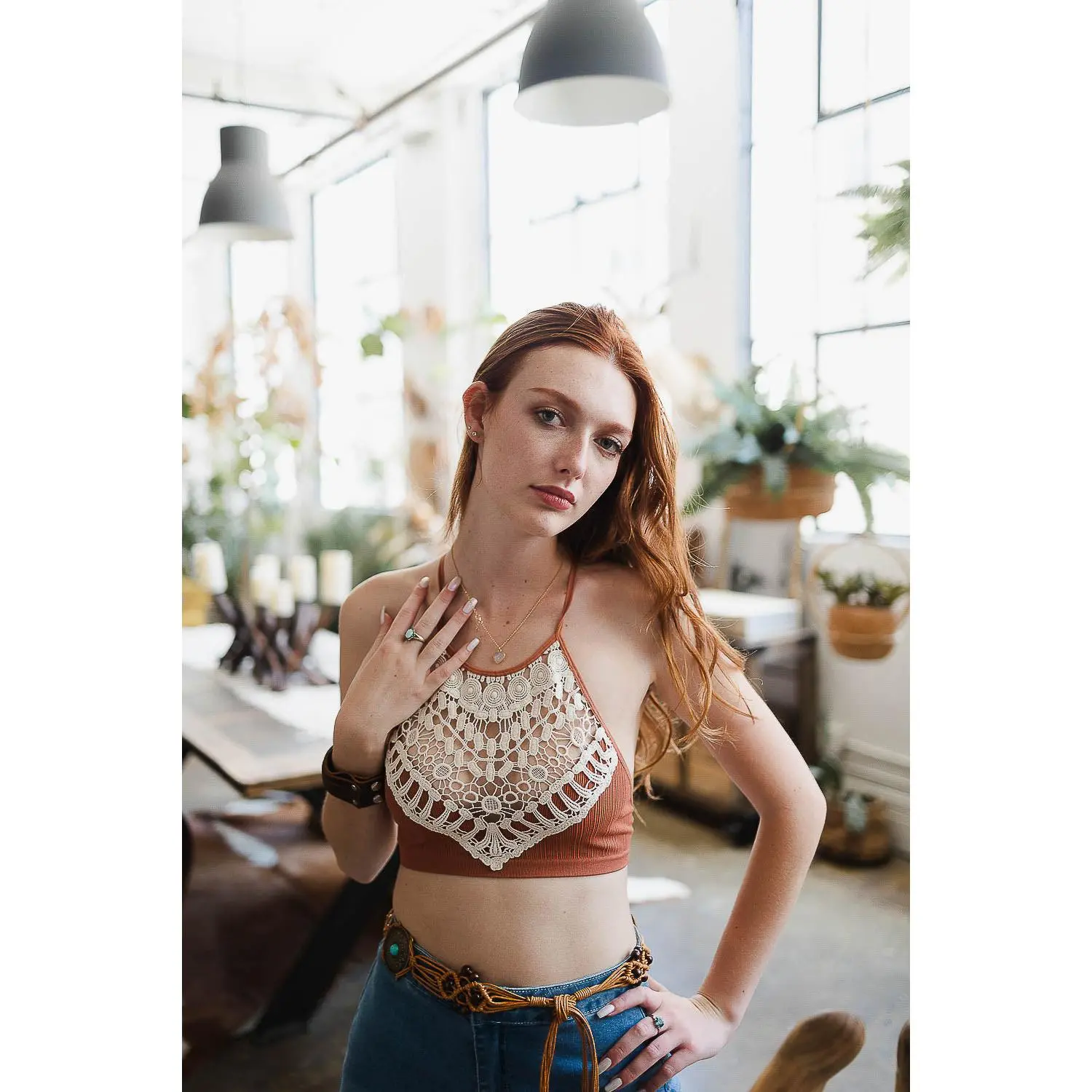 Women's Comfortable High-Neck Crochet Lace Bralette - Stylish Everyday Layering Essential