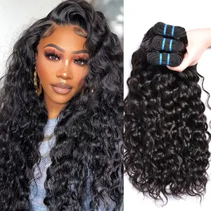 12A Water Wave Bundles Human Hair Extensions 30 32 Inch Wet And Wavy Curly Human Hair Bundles 100% Unprocessed Brazilian Virgin Hair 1/3/4 Bundles for Women Deep Curly Hair Bundle Weave Extensions Natural Black