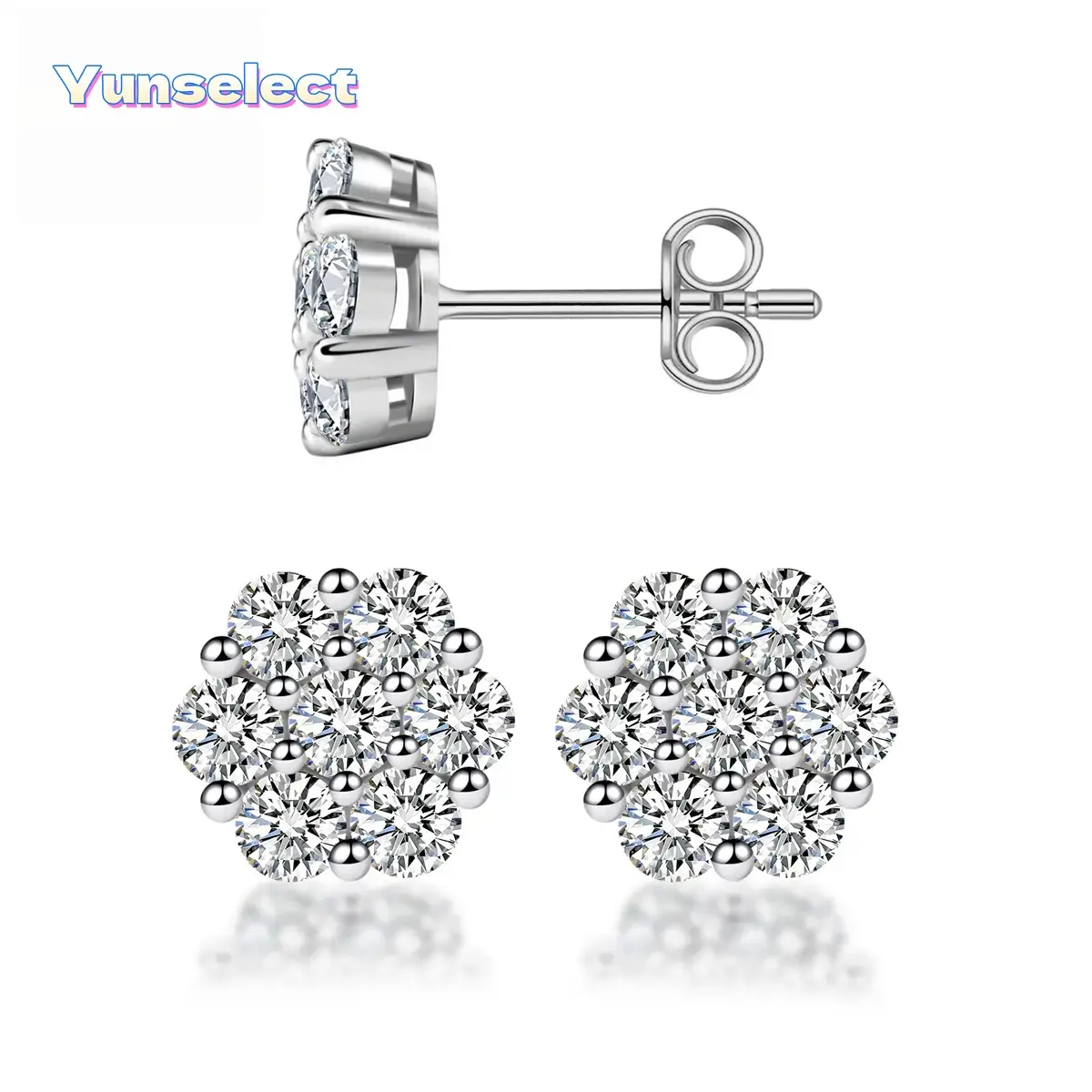 Silver Floral Stud Earrings, Flower 6A Cubic Zirconia Stud Earrings, S925 Sterling Silver CZ Jewelry with Butterfly Back, Unisex, 7MM, Perfect Birthday Mother’s Day Christmas Gift, Wedding Earrings for Women & Men