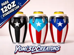 3D Printed Conga Style Can Holder Puerto Rican Flag Boricua Tumbler Caribbean Gift 12oz