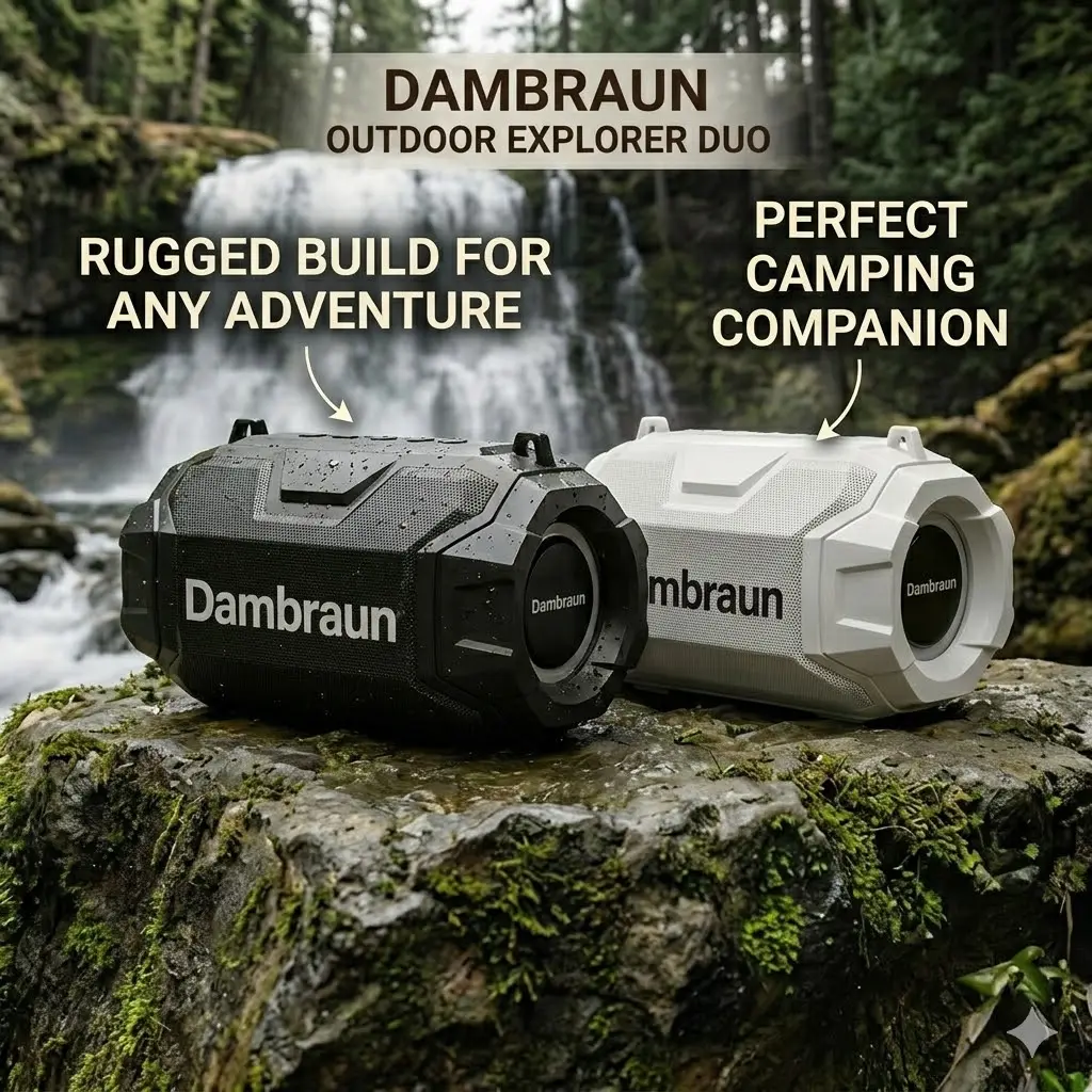 Dambraun Rugged Outdoor Bluetooth Speaker - Waterproof & Dustproof Wireless Speaker, Long Battery Life, Powerful Bass Portable Speaker for Camping & Hiking Audio