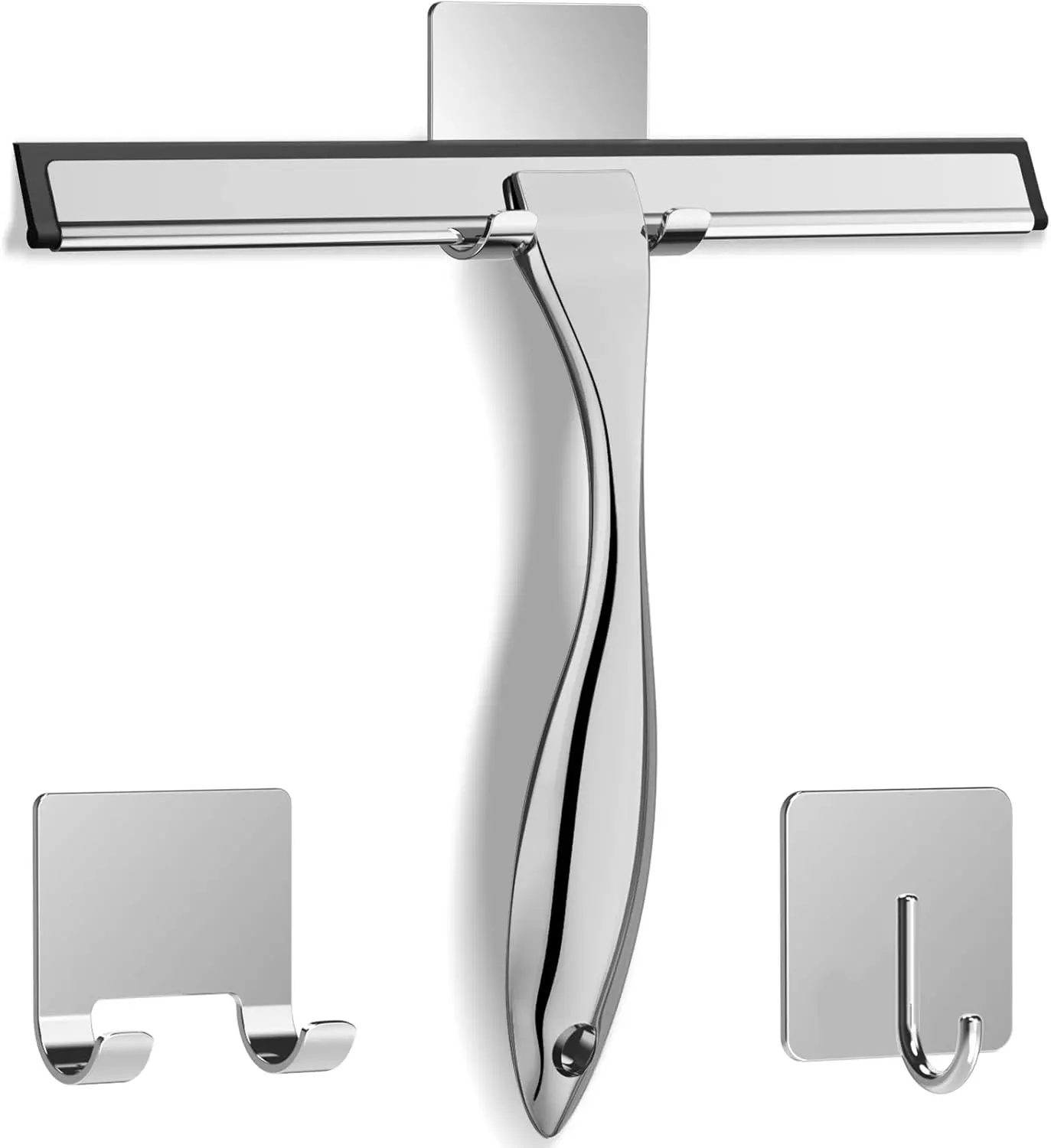 【NewYear2026】All-Purpose Stainless Steel Shower Squeegee for Shower Glass Door with 2 Adhesive Hooks, Bathroom Cleaner Tool Household Window Mirror Squeegee , Cleaning Tile Wall, Car, 10 Inch Silver
