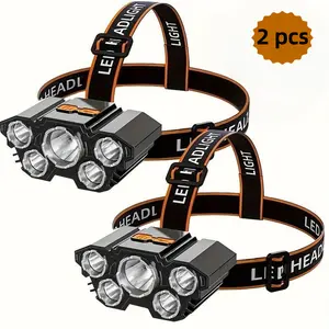 Super Bright 5 LED Headlamp, USB Rechargeable IPX4 Waterproof Headlight with 45° Adjustable Angle, Lightweight Hands-Free Head Lamp for Camping, Hiking, Fishing, Running, Working, Repair & Emergency