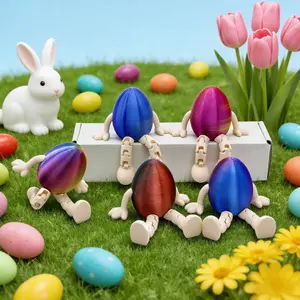 Easter Egg 3D Printed Bunny Egg Creative Ornament Movable Bunny Egg Desktop Ornament, 3D Printed Creative Bunny Egg, Movable Home Decor, Multi-Scene Display