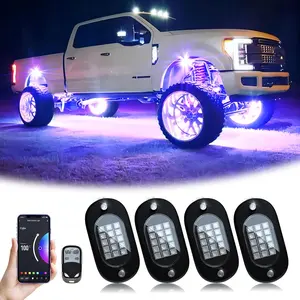 4 Pods RGB Car Rock Lights Kit, LED Car Ambient Light, Multifunctional Ambient Lights, LED Underglow Multicolor Neon Light with App Control, Flashing Music Mode Wheel Well Light, Car Light Embellishments, Men's Gift for Truck ATV UTV RZR SUV