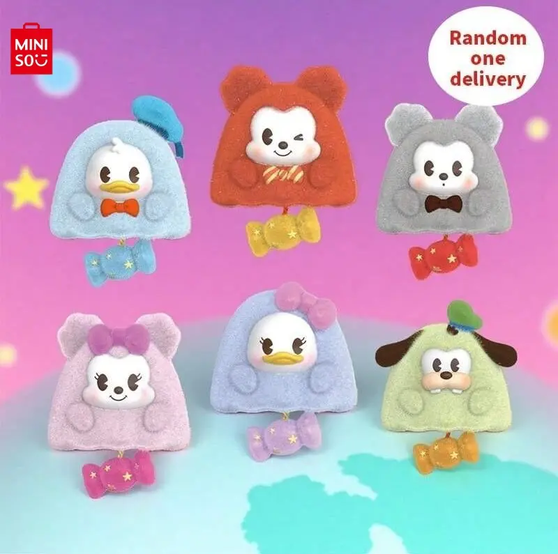 MINISO Disney Mickey Limited Edition Stuffed Animal Keychain Blind Box - Cute Fluffy 1-Size Cartoon Surprise Accessory, Children's Developmental Decor, Birthday Gift for Disney Fans, Fluffy Keychain