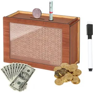 10,000 Savings Challenge Box，Cash Vault Wooden Savings Box，Cash Saver Box
