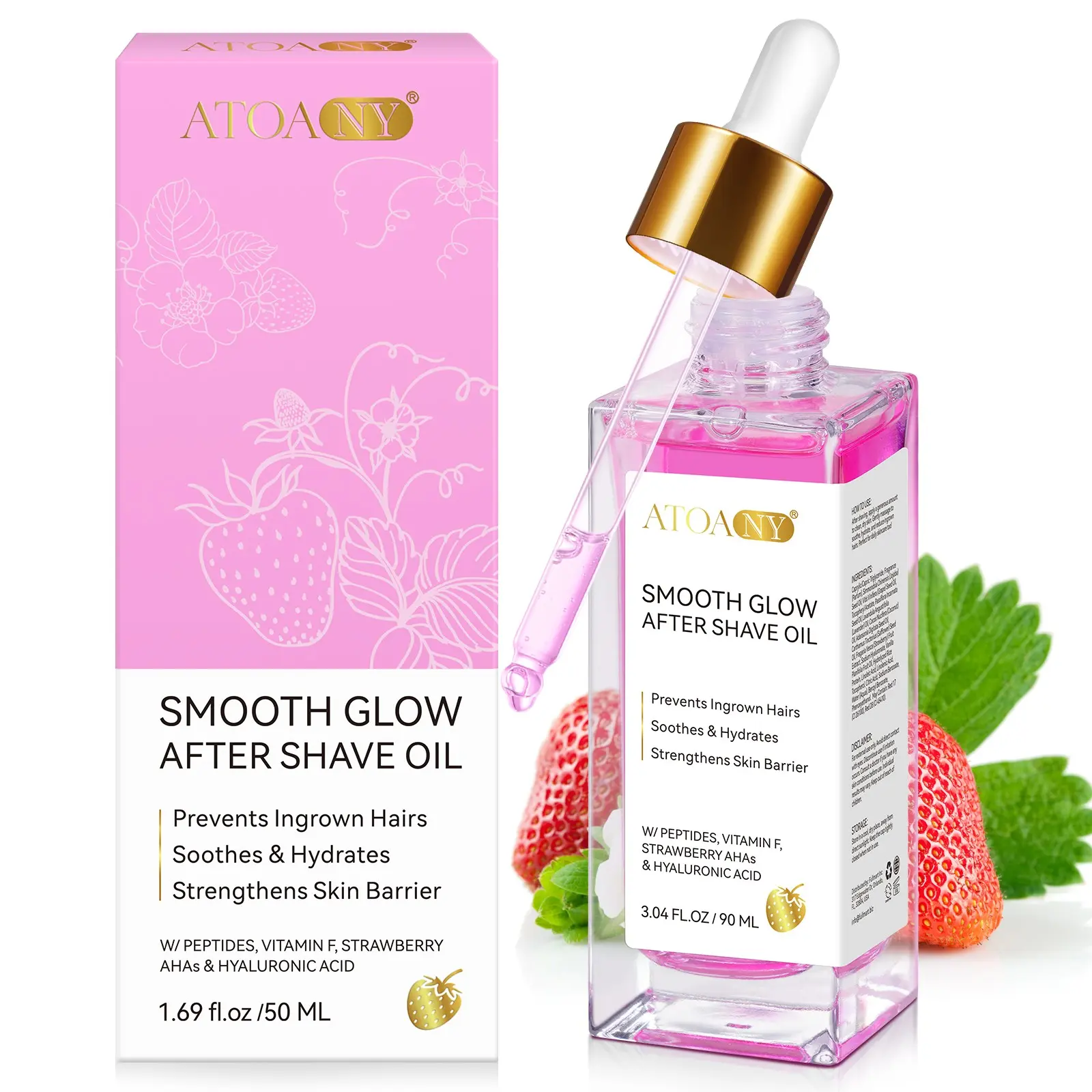 1/2/3/4 boxes of ATOANY Women's Aftershave Oil Strawberry 90ml, Soothing Post-Shaving Stimulation, Deep Hydration, Lightweight Oil Texture, Quick Absorption, All Skin Types