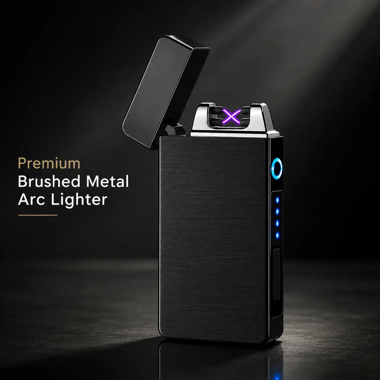 Dual-arc plasma lighter with LED battery indicator and case; rechargeable, windproof, flameless electric lighter suitable for outdoor camping and hiking. camping supplies premium gift
