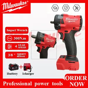 Milwaukee M18 3/8" Square Drive Brushless Cordless Impact Wrench - 300.m Max Torque, Variable Speed, Tool Only or Kit with 1 Battery & Charger for Automotive Repair and Maintenance