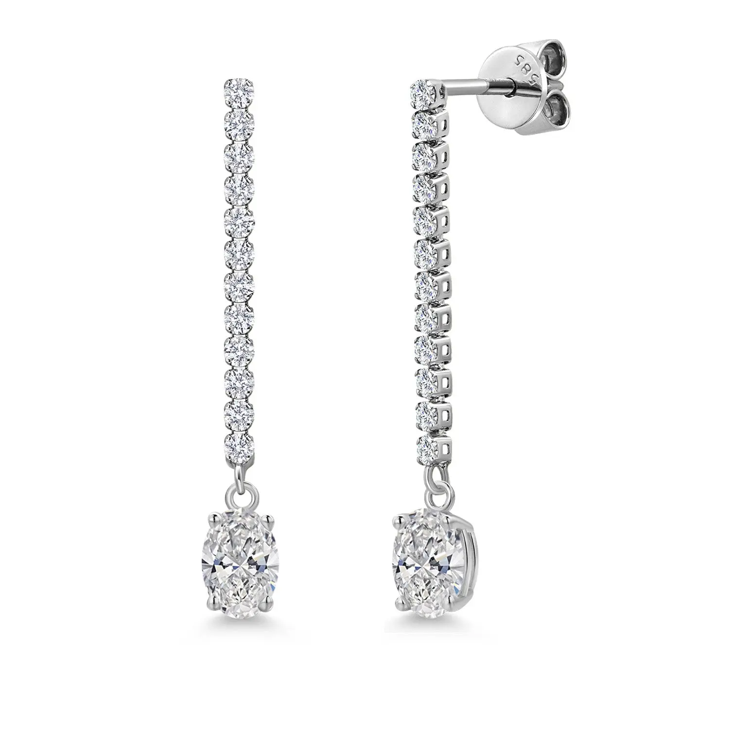 14K White Gold Lab Grown Diamond Long Liner Dangle Earrings for Women | 1.16 Cttw | Gemstone Birthstone | Oval 6X4MM | DEF Color | VVS-VS Clarity | White Gold Chain Drop Earrings