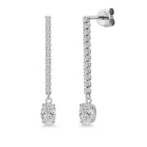 14K White Gold Lab Grown Diamond Long Liner Dangle Earrings for Women | 1.16 Cttw | Gemstone Birthstone | Oval 6X4MM | DEF Color | VVS-VS Clarity | White Gold Chain Drop Earrings