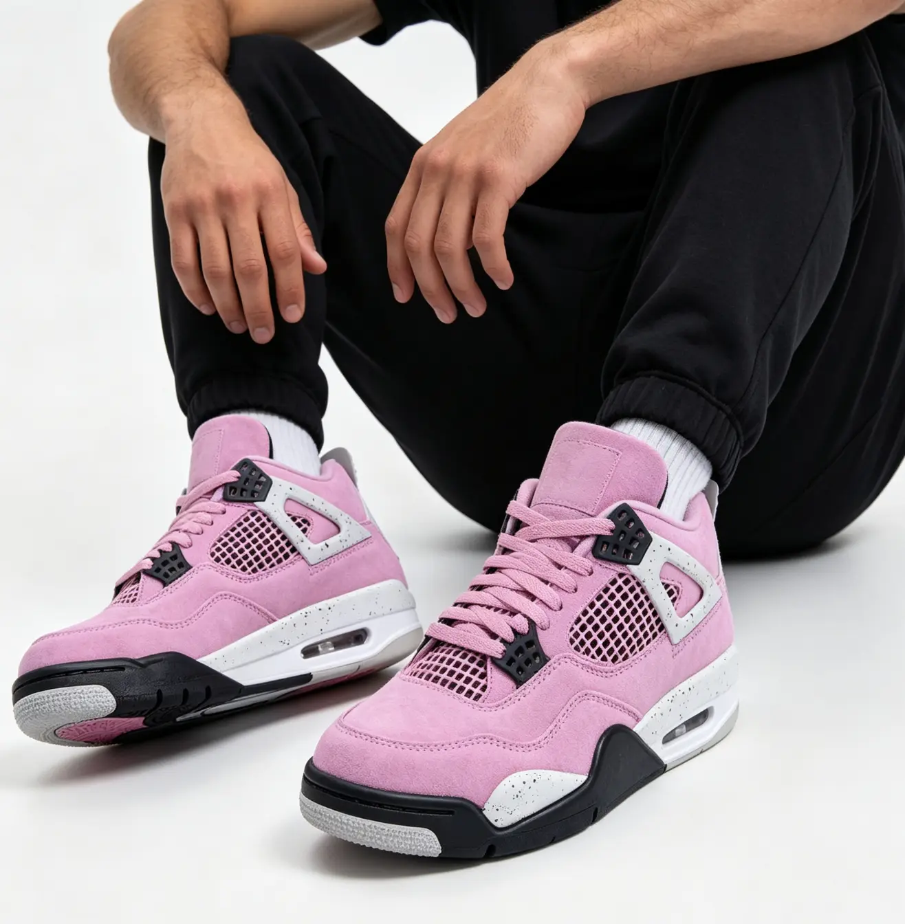 Classic Retro Hip Hop Platform Sneakers Pink Suede Mesh Mid Top Trainers Fashion Speckled White Detail Versatile Street Footwear For Travel Daily Lifestyle