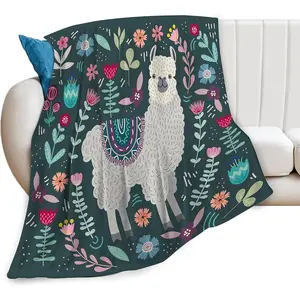 Alpaca Botanical Throw Blanket Cozy Plush Boho Bohemia Llama Flannel Fleece Ultra Soft Blankets Lightweight Fuzzy Party Blanket Gifts for Adult Bed Couch Sofa Kids 60"x50"