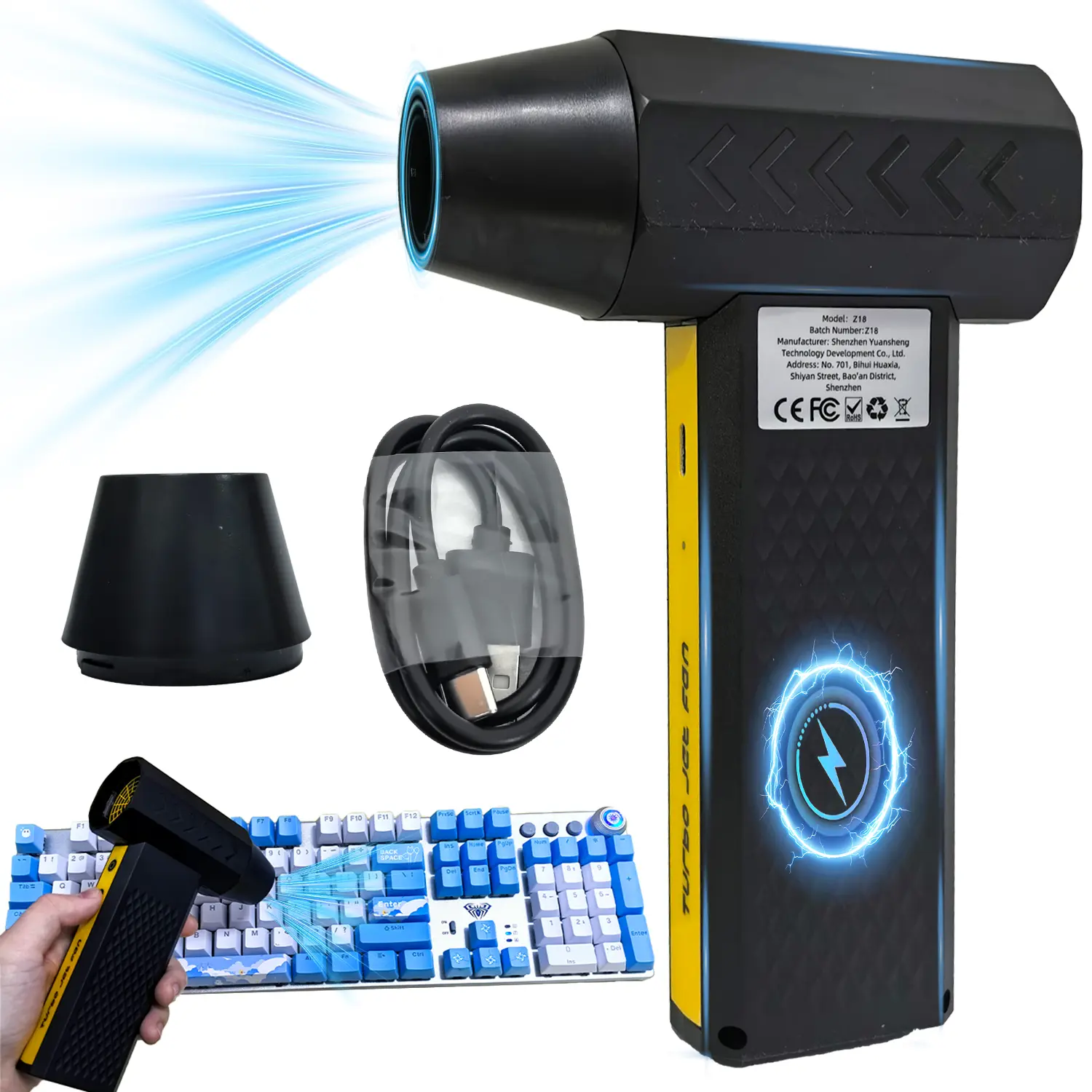 Electric Air Duster, 130000RPM High-Speed Compressed Air Blower Gun, Adjustable Gears, 10000mAh Rechargeable Cordless, Mini Turbo Jet Fan for Keyboard, PC, Car, Home & Outdoor Cleaning Powerful Portable