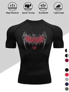 Men's Dragon Print Compression T-Shirt, Quick-Dry Breathable Stretch Fabric, Workout Activewear, Fitted Compression Shirts, Tight-Fitting Short Sleeve Top for Fitness and Outdoor Activities, Athletic Sports Clothing