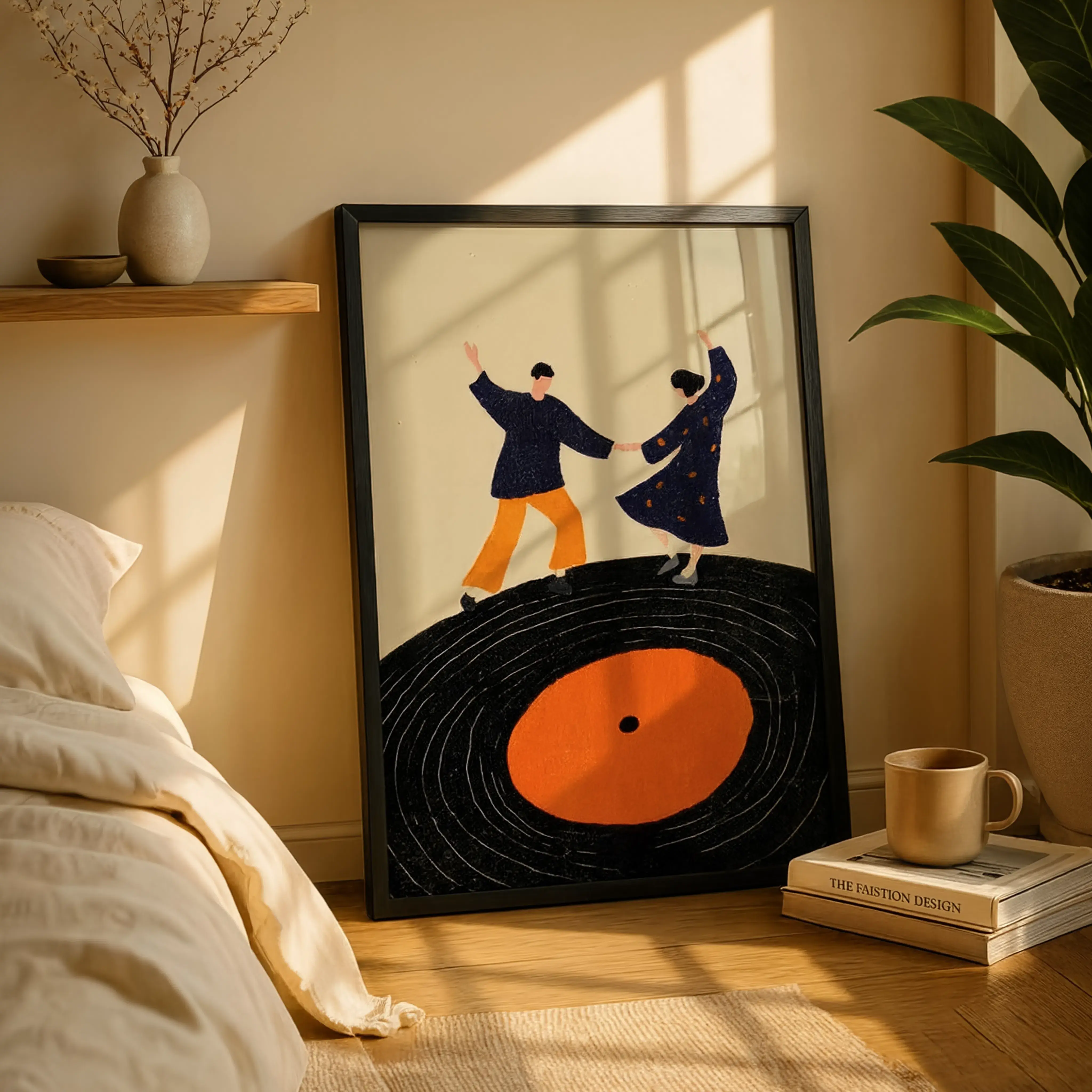 Retro Vinyl Record Wall Art Dancing Couple Poster Music Lover Decor Gift